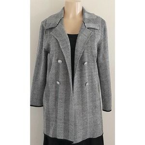 ANNE KLEIN Black White Chevron Pattern Silver Faux Button Jacket Coat Size M